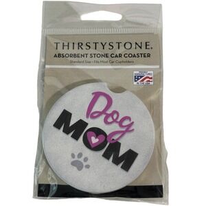 Thirstystone Dog Mom Absorbent Stone Car Coaster White Pink Heart New